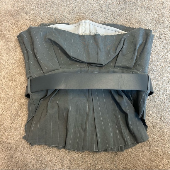 Zara charcoal gray pinstripe bustier corset top strapless raw unfinished hem L - Picture 8 of 16